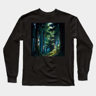 Light Streaming Through a Quiet Pine Forest Long Sleeve T-Shirt